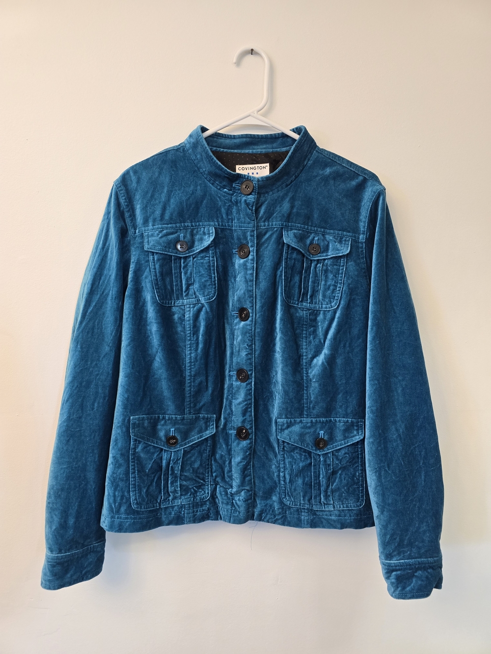 Vintage Y2k Covington Bright Teal Velvet Jacket with Patterned Lining